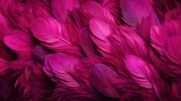 generativo ai, hermosa Viva magenta rosado de cerca plumas, fotorrealista antecedentes. pequeño mullido rosado plumas al azar dispersado formando foto