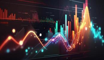 , stock market chart lines, financial graph on technology abstract background represent financial crisis, financial meltdown. Technology concept, trading market concept. photo