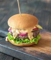 Hamburger on the cutting board photo