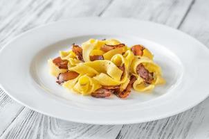 Pappardelle pasta with pancetta photo