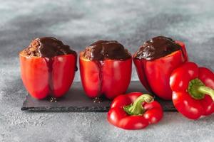 Stuffed red peppers photo