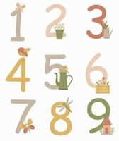 vector set numbers 1 to 9 with cute garden elements