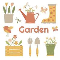 vector garden set with cute color elements