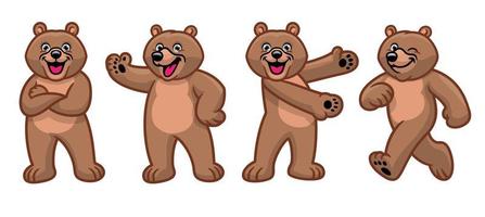 set of brown grizzly bear cartoon character vector
