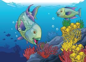 Cute Parrot Fish life in the Coral Ecosystem vector