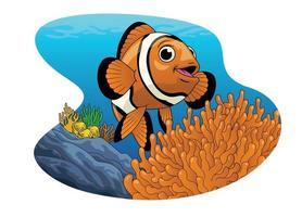 Clown Fish cartoon in the beautiful coral ecosystem vector