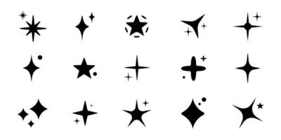 Set of stars, sparkle firework decoration, twinkle shiny flash icon vector