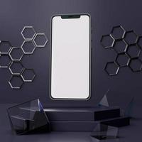 Smartphone on a pedestal hexagon design with glass cubes photo