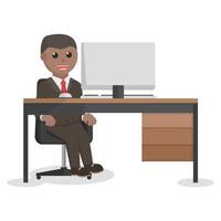 masculino empresario africano trabajo en mesa diseño personaje en blanco antecedentes vector