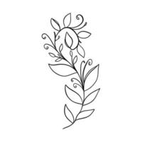 Digital illustration of a cute black outline doodle spring theme frame twig with leaves in scandinavian style. Print for clothes, poster, banner, postcard, web design, coloring. vector