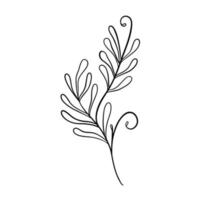 Digital illustration of a cute black outline doodle spring theme frame twig with leaves in scandinavian style. Print for clothes, poster, banner, postcard, web design, coloring. vector