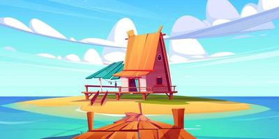 Tropical island with bungalow on beach vector