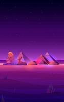 Egyptian night desert pyramids, sphinx and Anubis vector