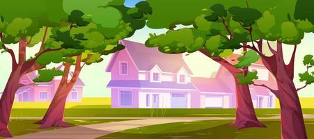 Village houses in countryside with trees vector