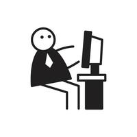 businessman working on desktop computer stick figure design vector