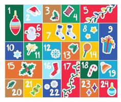 Christmas advent calendar with hand drawn elements. Vector illustration