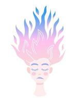 Illustration of a sad dreaming cartoon young woman with magical floating hair in pastel colors vector