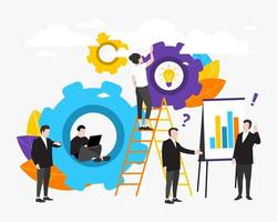 MobileBusiness concept. vector illustrations, people links of one mechanism, business mechanism, abstract background with gears, people are engaged in business promotion, new ideas and strateg. EPS-10