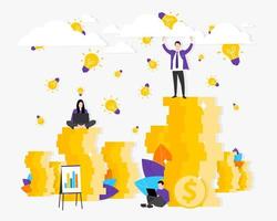 Business concept. vector illustrations, people links of one mechanism, business mechanism, abstract background with gears, people are engaged in business promotion, new ideas and strateg. EPS-10.