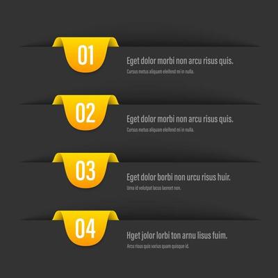 Infographics banners. A vivid illustration of the layout of the labels banner. Colored labels with a set of steps and parameters. A template for the design. All elements are isolated.EPS 10.