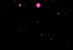 Dark pink, green vector background with triangles, circles, cubes.