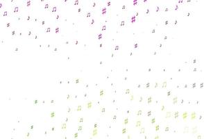 Telón de fondo de vector rosa claro, verde con notas musicales.