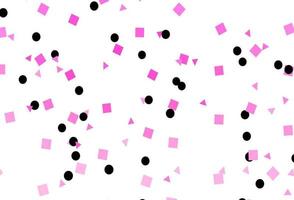 Telón de fondo de vector rosa claro con líneas, círculos, rombos.