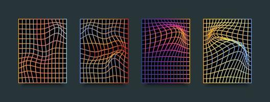 Geometry grid perspective wireframe poster in neon gradient colors vector