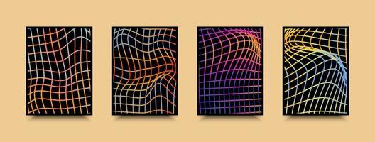 Geometry grid perspective wireframe poster in neon gradient colors vector