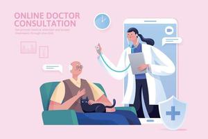 Patient consulting doctor at home through smartphone, concept of telemedicine service, online consultation vector