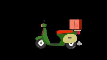 scooter o motocicleta mensajero entrega Servicio animación vídeo transparente antecedentes con alfa canal video