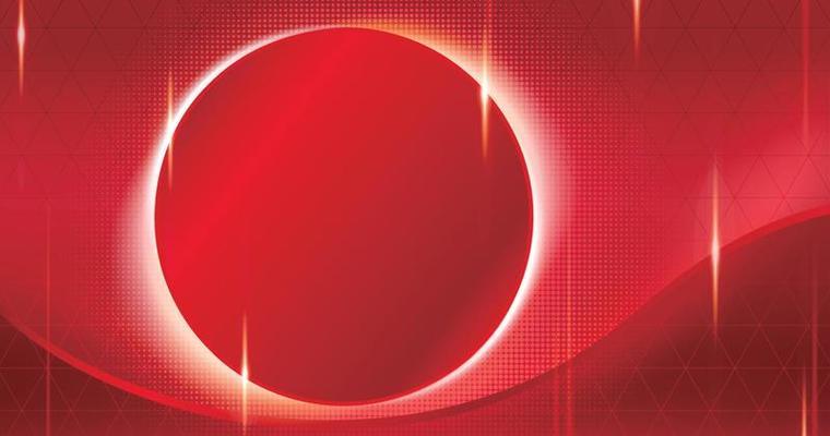 Abstract red halftone background with round copyspace and light effect