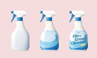 Realistic spray bottle mock-up for detergent and cleaner, isolated on light pink background, 3d illustration vector