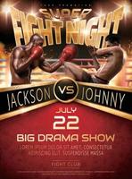 Muay Thai and Boxing fight show poster design with two handsome realistic 3d illustration men in front of boxing ring vector