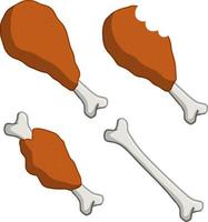 Piece of fried chicken leg. Delicious and fatty foods. Bitten meat with bone. Eaten meal. Brown Food debris and scraps. Cartoon flat illustration vector