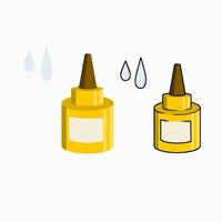 Bottle of glue. Adhesive substance. Sticky drop. A tool for creative work. Yellow label. Set of Flat cartoon illustration vector