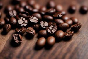 Coffee beans on a wooden background. Close-up. photo