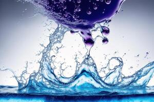 Water splash with bubbles on blue background. Abstract background. photo