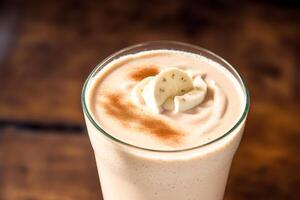 A glass of milkshake with whipped cream and blackberries.Strawberry milkshake, Raspberry milkshake. photo