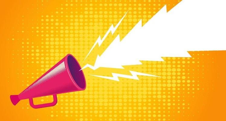 Retro megaphone on yellow background