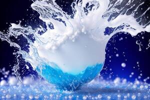 ater splash with bubbles on blue background. Abstract background. photo