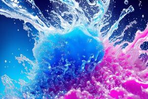 ater splash with bubbles on blue background. Abstract background. photo