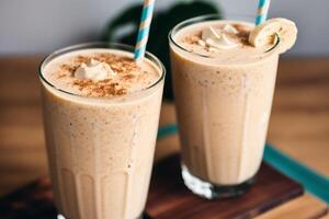 A glass of milkshake with whipped cream and blackberries.Strawberry milkshake, Raspberry milkshake. photo