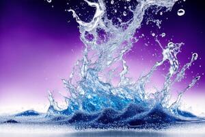 Water splash with bubbles on blue background. Abstract background. photo