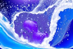 ater splash with bubbles on blue background. Abstract background. photo