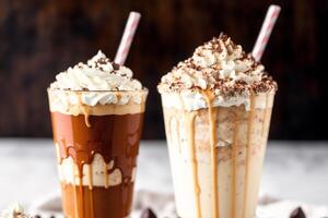 A glass of milkshake with whipped cream and blackberries.Strawberry milkshake, Raspberry milkshake. photo