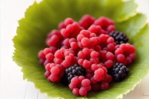 delicious Raspberry in a bowl on a white background, close-up. Healthy food concept. photo