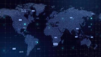 Digital World Map dark blue Hologram Background, business and technology concept photo