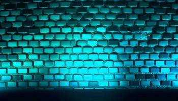 Bright neon light brick wall background and backdrop and some negative space. photo