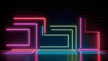 Futuristic Stage colorful neon lights stages room background and backdrop, empty podium for Product Display or Presentations, abstract modern, Perfect for Showcases and Modern Projects. 3D Rendering. photo